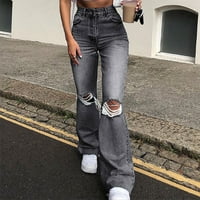 Atletske hlače za žene labave traperice Ripped Jeans Stretch tanke hlače sive s