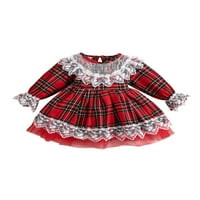 Bagilaanoe Toddler Baby Girgin Božićna haljina karirana s dugim rukavima A-line Princess Haljine 3T