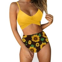 Ženski kupaći kostim temmy Control Halter bikini bez rukava bez rukava A-line unazad žute s