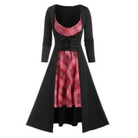 Ženske ljetne haljine plus veličina Žene Vintage Casual Plaid Gothic Haljina Linija čipka Up suknje