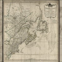 24 X36 Galerija poster, Mapa New England Massachusetts Maine 1776