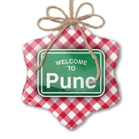 Ornament tiskani jedno oboren zeleni spojni znak Dobrodošli u Pune Božić Neonblond