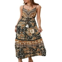 Paille žene maxi haljine bez rukava duga haljina cvjetna tiskanja ljetna plaža sa rugara havajska crna