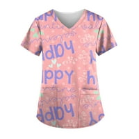 Ženski bluze Ženski personalizirani ispis kratkih rukava V-izrez V-izrez Radne majice ružičaste s