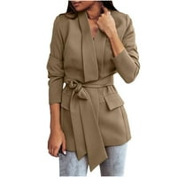 Ženski vrhovi zazor ispod $ dame moda tanak casual puni džep u boji čipkani kaput od struka kaputa za