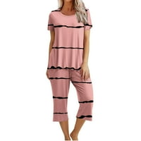 Žene Ležerne prilike Pajamas Ljeto CrewNeck kratki rukav Tors Capri hlače Lounge postavlja PJS sa džepovima