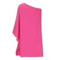 Ženske haljine jedno ramenski modni čvrsti mini a-line ljetne rukave s rukavima vruće ružičaste 3xl
