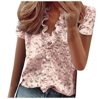 Leylayray ljeto plus veličine ruffle v-izrez bluze košulje Dressy casual trendi labavi fit kratki rukav