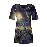 Ženske vrhove Henley Women Bluze Modni grafički print Majice Kratki rukav Ljetna tunika Tee Purple L