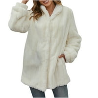 Symoidni ženski kaputi i jakne - zimski topli kaputi FAU kaput toplo krzno FAU jakna dugih rukava White