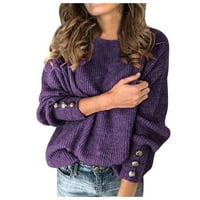 Ženske pune boje džemperi dugih rukava Pleteni povremeni puloveri labavi vrhovi sa gumbom jesen zima