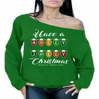 Nespretni stilovi ružna božićna dukserica izvan ramena Xmas Holly Jolly Božićni džemper