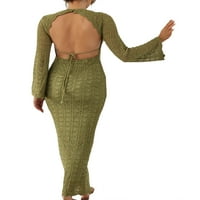 Crochet Knit Bodycon Haljine za žene Dugi rukav za vezanje bez rukava Maxi haljina izrezana duga haljina
