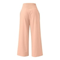 Absuyy ženske labave široke noge Hlače visoke struke ravne hlače casual pantalone ružičaste veličine