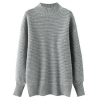 Haxmnou ženski džemper pola visokog vrata labav puni boja dugi rukavi debeli džemper siv xxl