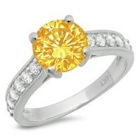 2.18ct okrugli rez žuti prirodni citrinski 18k bijeli zlatni angažman za angažman prsten veličine 10