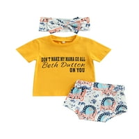 Majica za pismo djevojaka za bebe + kratke hlače + kratke hlače + bow trake za glavu Sumteal Outfits