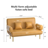 Futon kauč na razvlačenje, dvostruki kauč za spavanje kauča sa kožemnim nogama, modernim sklopivim kaučem