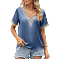 Košulje za žene Plavo prodajno čišćenje modnog ženskog ljeta V-izrez čipkaste patchwork kratkih rukava