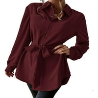 Burgundy Solid gumb prednja ležerna majica ženske bluze