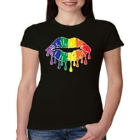 Rainbow LGBTQ Gay Pride Supping usne LGBT Pride Womens Slim Fit Junior Tee, Crvena, 2xL
