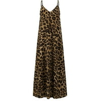 Ljetne haljine za žene bez rukava leopard uzorka Okrugli vrat Maxi Loose Fit svakodnevno casual elegantni