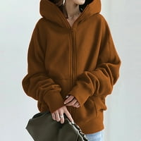 Ženska kaput jakna plus veličine Solid Boja dukserica Zipper dugi kaput vrhovi sa džepovima kafe