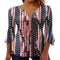 Luxplum ženska majica Američka zastava ljetne vrhove rukavice Henley majica Lagana tunika Bluza za odmor