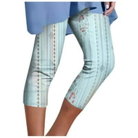 Hanas 4-smjerni rastezljivi kapri hlače za žene, casual joga elastični struk modni tisak za odmor Skinny