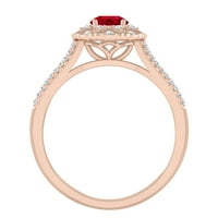Carat 14K ružičasto zlato okruglo rubin i dijamantski cvjetni zaručni prsten za žene