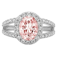 2. CT sjajan ovalni rez simulirani ružičasti dijamant 14k bijeli zlatni halo pasijans sa accentima prsten sz 8.5