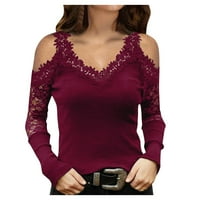 Majice za žene trendi grafikon s dugim ramenom dugim uletima pulover V-izrez čipke bluze za bluzu za