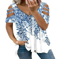 Prednjeg swald dame vrhovi i bluze s kratkim rukavima majica Zipper V izrez majice udubljeni Ležerne