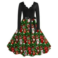 Yuelianxi Božićne ženske haljine dame dame božićni print v izrez dugih rukava haljina haljina za ruke