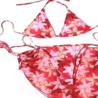 Liacowi WomenSuits Bikinis set cvjetni print Halterneck bikini grudnjak + gaćice + poklopce zamotavanje