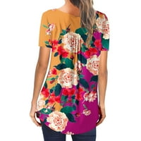 Žene plus veličina kratkih rukava V-izrez ljetni cvjetni print t majica Loose Fit Button Pulover bluza