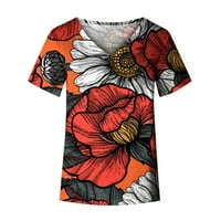 Njoeus Plus veličine za žene Ženske majice Ženska rukava Ženska Ležerna majica Cvjetni ispisani V-izrez