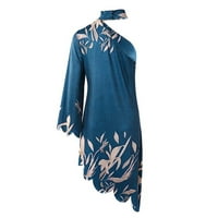 Bazyrey ženski dugi rukav V-izrez midi haljina ženska modna split ruka nepravilna elegantna haljina plava m
