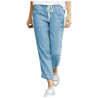 Tajice za žene elastične hlače za vuču struka Žene Ležerne prilike devet četvrtina pamučne plus veličine hlače plavo xxl