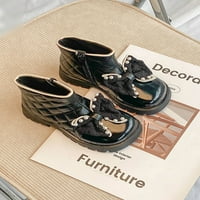 Ferndule Kids bočne patentne patentne cipele s školom Ležerne prilike kože niske potpetice Comfort Bow knot gležnjače crne 12c