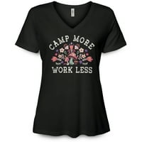 Kamp Više Rad manje Kampiranje košulje Gljive Cvijeće Ženska grafički grafički V-izrez Tee