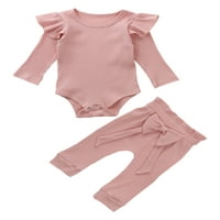 Canrulo novorođenče za bebe Djevojka jesena odjeća pletena ruffle dugi rukav rumper bodysuit luk hlače odijelo ružičaste 0- mjeseci