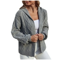 Moderna jakna za žene modni ležerni pleteni kaput sa kapuljačom sa kapuljačom