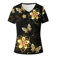 Ženski ljetni vrhovi Ženska modna štamparija Ležerna V-izrez kratki rukav labav majica TOPS radna bluza,