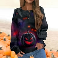Ženska jesenja i zimska okrugla gradijent za Halloween Titter Dugme Dizajn labave ležerne pulover s