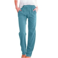 Pantalone sa džepovima za ženske duljine labavo pamučno posteljina sa džepom čvrste pantalone hlače