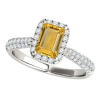 Mauli dragulji za angažman za žene 3. Carat Diamond i emorald oblikovani citrinski prsten 4-prong 10k