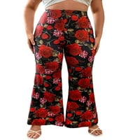 Dame Bell donje cvjetne ispise Palazzo hlače plus veličina Flare pant udobne gamaše joga pantalone crvena
