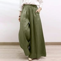 Ženske hlače široke noge modni ljetni čvrsti povremeni džep elastični struk duge hlače vojska zelena