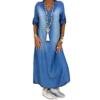 Žene Lmitation kaubojski kratki rukav modni kratki dio V-izrez Duljina odjeća Blue XXL